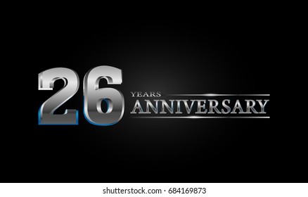 26 Years silver anniversary celebration logo, anniversary for celebration, birthday, wedding and party
