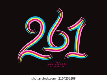 261 Zahlendesign-Vektorgrafik, grafisches T-Shirt, 261 Jahre Jubiläum gefeiert logotype farbige Linie, 261 Geburtstag-Logo, Banner-Vorlage, Logonummer Elemente für Einladungskarte, Poster, T-Shirt.