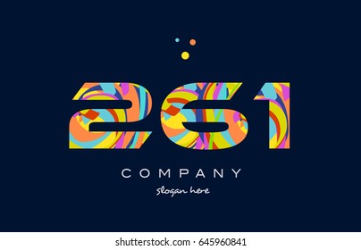 261 number digit numeral logo. colored colorful rainbow acrylic modern creative vector icon design template.