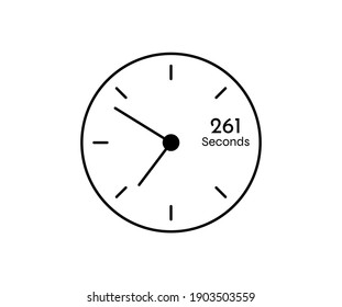 261 Sekunden Countdown für das moderne Timer Symbol. Stoppuhr und Zeitmessbild einzeln auf weißem Hintergrund