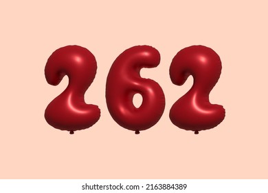 262 3d number balloon made of realistic metallic air balloon 3d rendering. 3D Red helium balloons for sale decoration Party Birthday, Celebrate anniversary, Wedding Holiday. Vector illustration