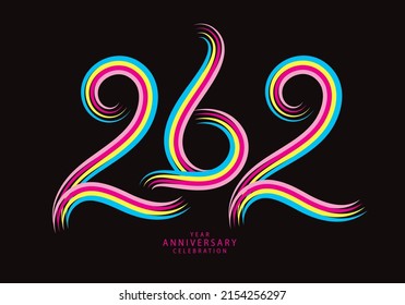 262 number design vector, graphic t shirt, 262 years anniversary celebration logotype colorful line, 262th birthday logo, Banner template, logo number elements for invitation card, poster, t-shirt.