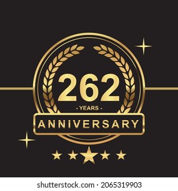 262 years anniversary golden color with circle ring and stars isolated on black background for anniversary celebration event luxury gold premium vector