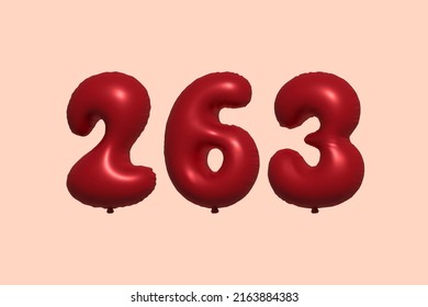 263 3d number balloon made of realistic metallic air balloon 3d rendering. 3D Red helium balloons for sale decoration Party Birthday, Celebrate anniversary, Wedding Holiday. Vector illustration