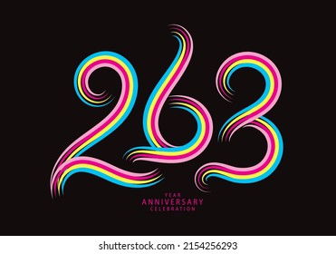 263 number design vector, graphic t shirt, 263 years anniversary celebration logotype colorful line, 263th birthday logo, Banner template, logo number elements for invitation card, poster, t-shirt.