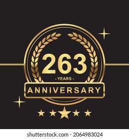 263 years anniversary golden color with circle ring and stars isolated on black background for anniversary celebration event luxury gold premium vector