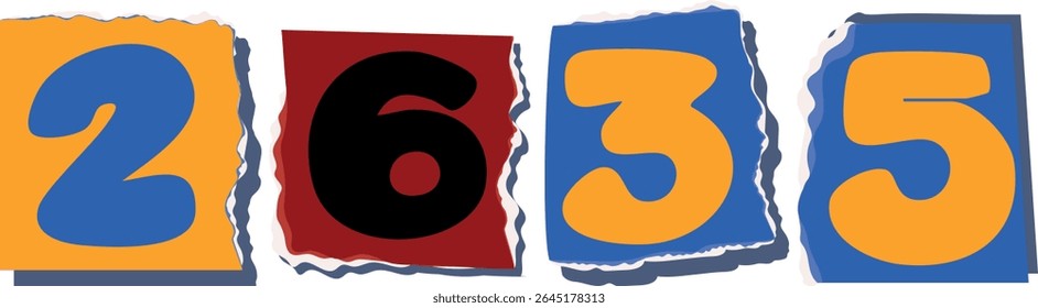 2635 Retro torn paper number Design art
