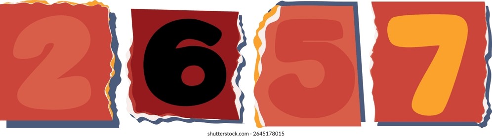 2657 Retro torn paper number Design art