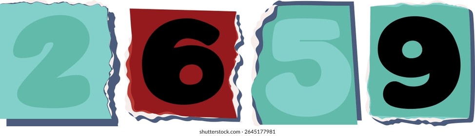 2659 Retro torn paper number Design art