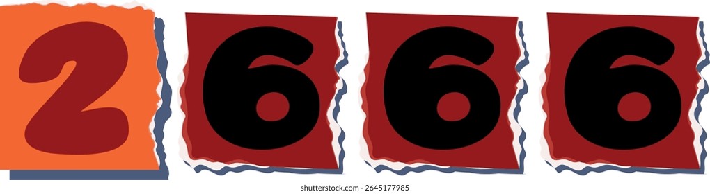 2666 Retro torn paper number Design art