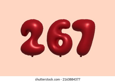 267 3d number balloon made of realistic metallic air balloon 3d rendering. 3D Red helium balloons for sale decoration Party Birthday, Celebrate anniversary, Wedding Holiday. Vector illustration