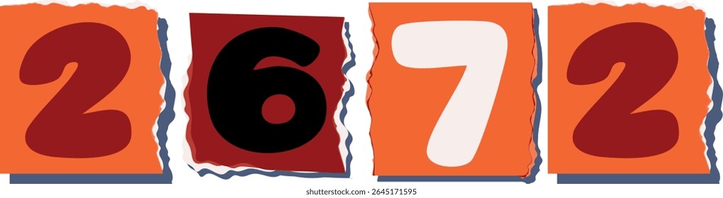2672 Retro torn paper number Design art
