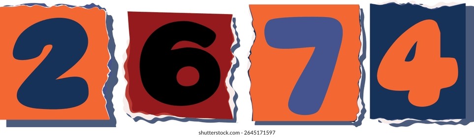 2674 Retro torn paper number Design art