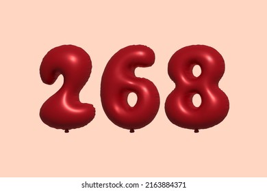 268 3d number balloon made of realistic metallic air balloon 3d rendering. 3D Red helium balloons for sale decoration Party Birthday, Celebrate anniversary, Wedding Holiday. Vector illustration