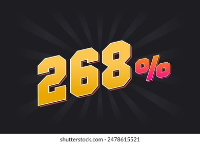268% discount banner with dark background and yellow text. 268 percent sales promotional design.