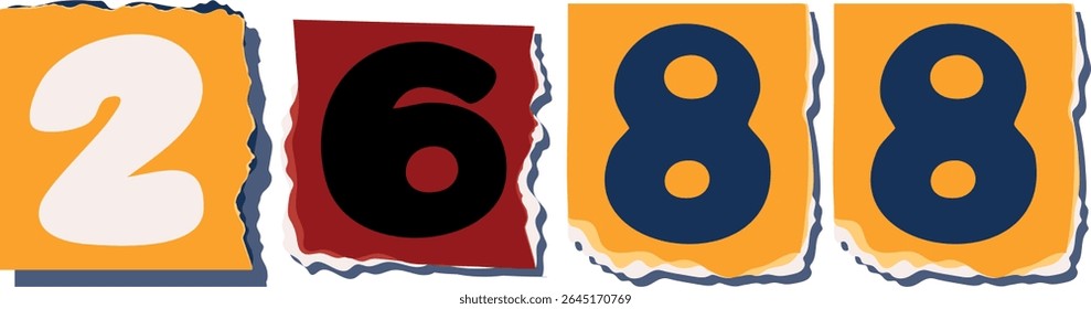 2688 Retro torn paper number Design art