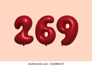 269 3d number balloon made of realistic metallic air balloon 3d rendering. 3D Red helium balloons for sale decoration Party Birthday, Celebrate anniversary, Wedding Holiday. Vector illustration