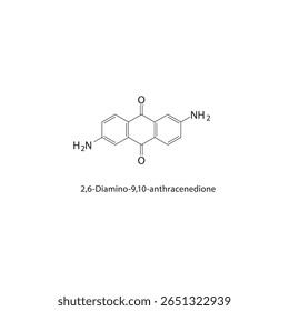 2,6-Diamino-9,10-anthracenedione skeletal structure. Anthraquinone derivative compound schematic illustration. Simple diagram, chemical formula.