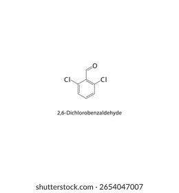 Estrutura esquelética de 2,6-diclorobenzaldeído. ilustração esquemática do composto de aldeído halogêneo. Diagrama simples, fórmula química.