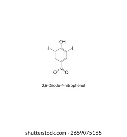 2,6-Diiodo-4-nitrophenol skeletal structure. Iodophenol compound schematic illustration. Simple diagram, chemical formula.