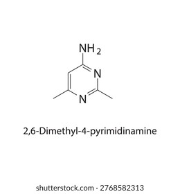 2,6-Dimethyl-4-pyrimidin amine skeletal structure. amine compound schematic illustration. Simple diagram, chemical formula.