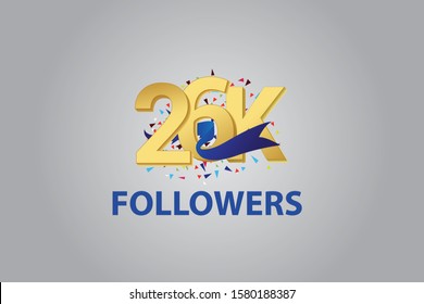 26K, 26.000 Followers Thank you blue ribbon celebration logotype for social media, internet - vector