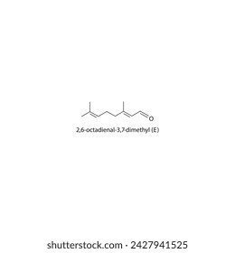 2,6-octadienal-3,7-dimethyl (E) skeletal structure diagram.volatile compound molecule scientific illustration on white background.