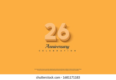 26th anniversary background with orange-colored number illustration and black text below.