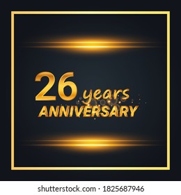 26th Anniversary celebration. Golden number,  Vector festive illustration. Birthday or wedding party event decoration