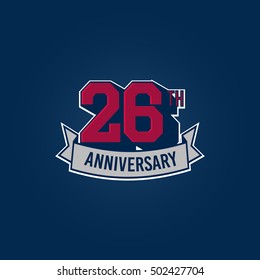 26th Anniversary Celebration Logo using 3d Number, Red Colored Isolated in Blue Background. Retro Style 