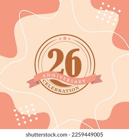 26th anniversary celebration logo vector design with brown color background and  brown color later abstract design 