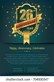 26th Anniversary celebration template design , 26 year anniversary design of elements, dark green or Turquoise blue background - vector illustration