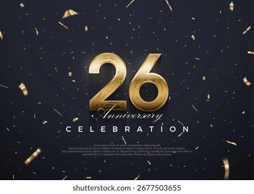 Celebração do 26º aniversário, vetor 3d design com luxo e ouro brilhante. Fundo vetor premium para saudação e celebração.