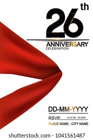 26th anniversary design with big ribbon isolated on white background for celebration event