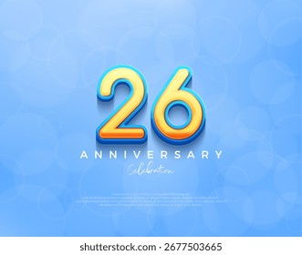 Diseño del 26 aniversario. fondo de Vector premium con tonos azul marino. Fondo de Vector de Premium para saludo y celebración.