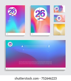 26th anniversary with Fluid colors covers set. celebration template Good for cover, placards, poster, banner, background, flyer design