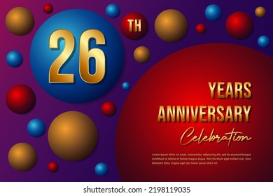 26th Anniversary logo with colorful abstract background, template design for invitation card and poster your birthday celebration. Vector eps 10