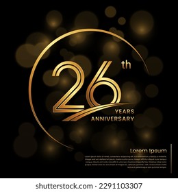 26th Anniversary logo design with double line numbers. Golden anniversary template. Vector Logo Template