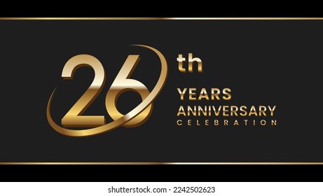26th anniversary logo design with gold ring. Logo Vector Illustration