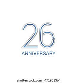 26th anniversary logo design uses three lines which form the numbers.  years anniversary signs . Silver and blue color anniversary