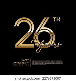 26-jähriges Logo mit Doppelzeilenstil. Gold Line Art Design. Logo-Vektor-Vorlage