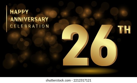 26th anniversary logo with gold color for booklets, leaflets, magazines, brochure posters, banners, web, invitations or greeting cards. Vector illustration.