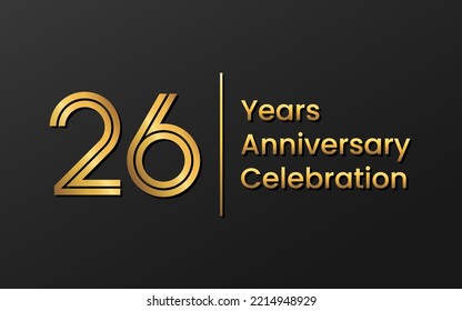 26th anniversary logo with gold color for brochure, poster, banners, magazines, web, booklets, invitations or greeting cards. Vector illustration