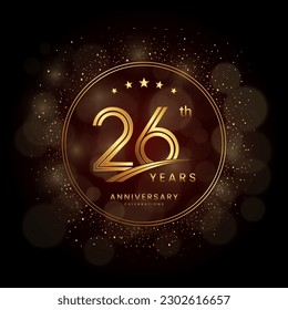 26th anniversary logo with gold double line style decorated with glitter and confetti Vector EPS 10