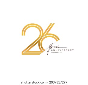 26th anniversary logo golden colored with linked number isolated on white background, vector design for greeting card and invitation card.