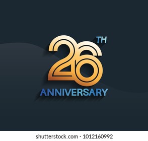 26th anniversary logotype with multiple line golden color isolated on dark blue background for celebration
