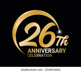 26th Anniversary ordinal number Counting vector art illustration in stunning font on gold color on black background