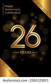 26th Anniversary template design with double line numbers. Golden anniversary template. Vector