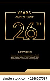 26th Anniversary template design with gold color for celebration event, invitation, banner, poster, flyer, greeting card, book cover. Vector Template