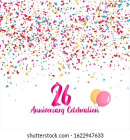 26th anniversary vector background, white background with three colors ornament and pink font, editable vector eps 10
